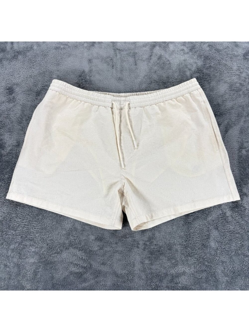 Zara Mens XL Cream Seersucker Swim Trunks Shorts Mesh Lined Drawstring 8574 467